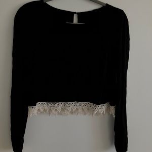 Long sleeve black lace bottom crop top
